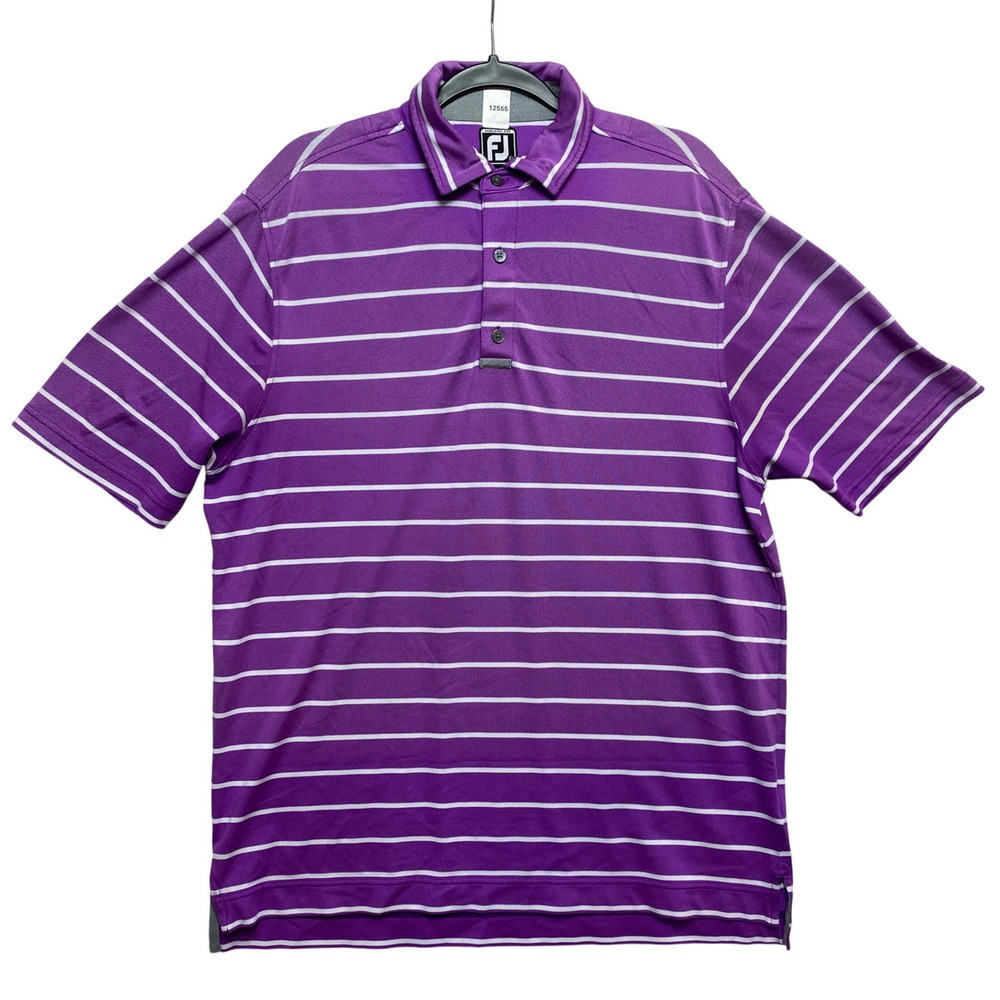 FootJoy Polo Shirt Mens Large Purple Short Sleeve Athletic Fit Striped  Golf